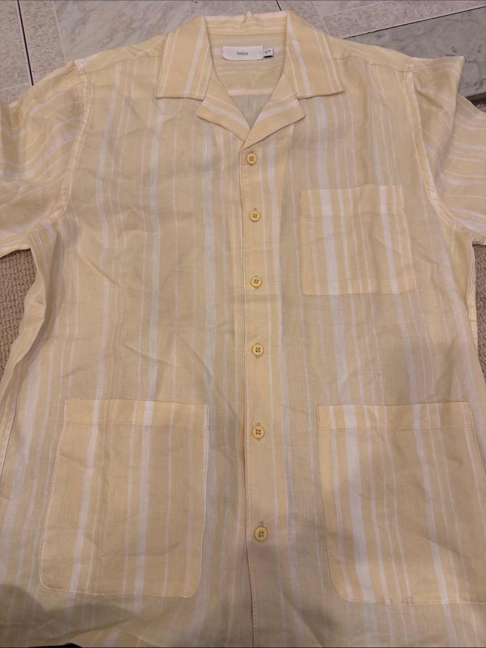 Onia Yellow Striped Short-Sleeve Button Shirt